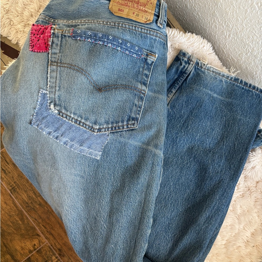 Wabi Sabi /kentsugi Repaired vintage Levi’s 501 Denim Jeans 36x32 USA 80’s - Picture 4 of 15